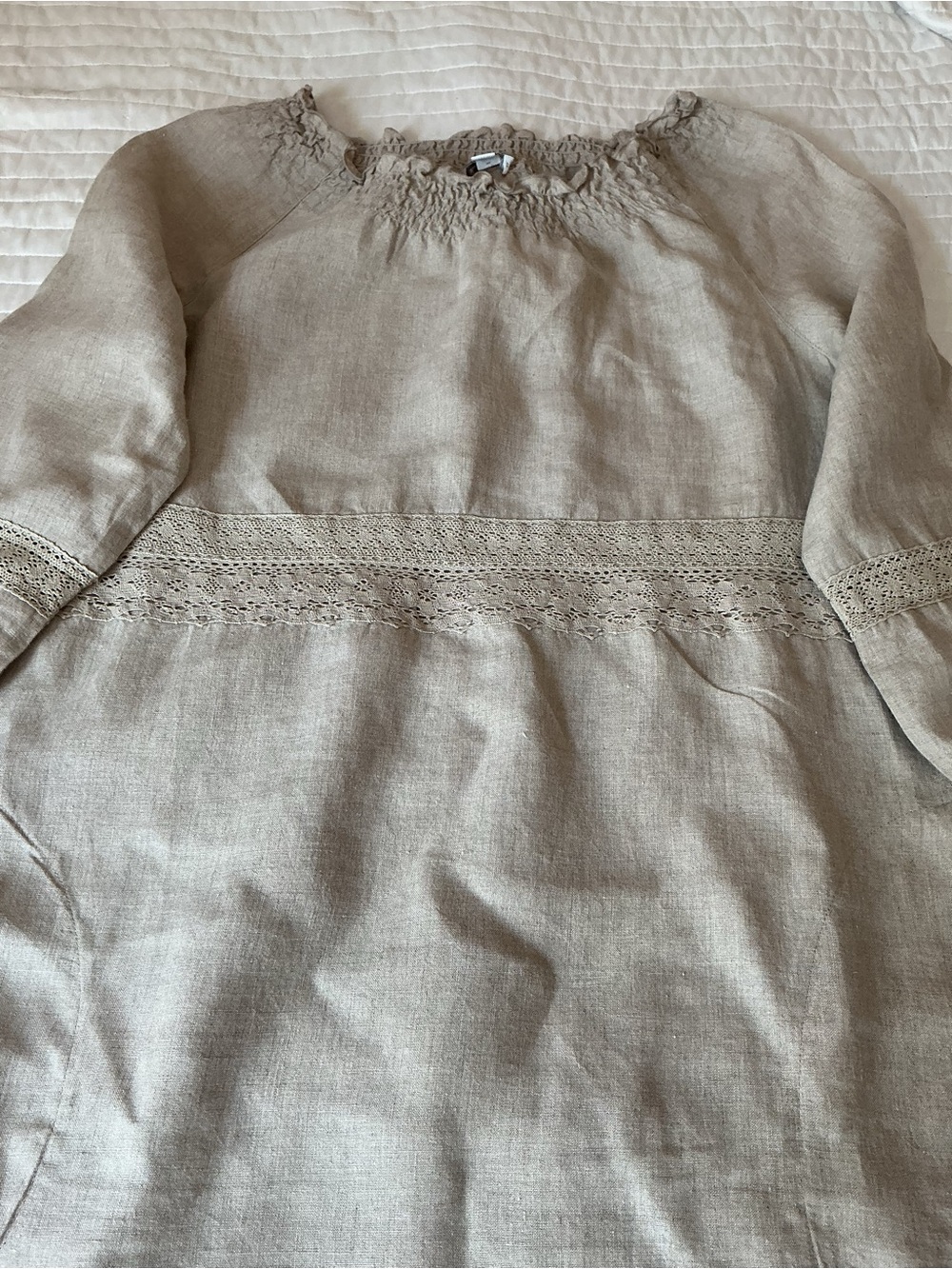 J. Jill Light Cream 100% Linen Crochet-Trim Midi Dress - Picture 4 of 7